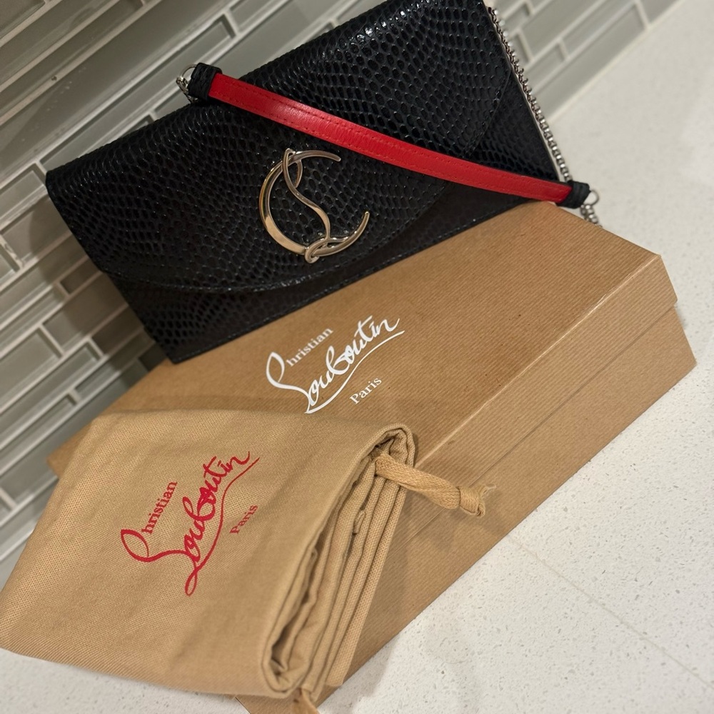 Christian Louboutin Loubi54 calf Jurassic Black and Red Clutch/Cross Body bag